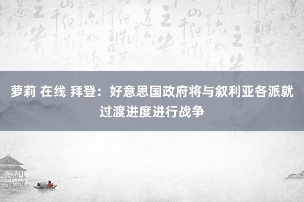 萝莉 在线 拜登：好意思国政府将与叙利亚各派就过渡进度进行战争