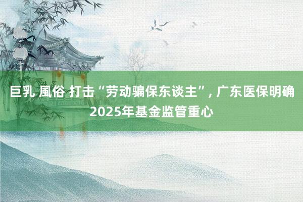 巨乳 風俗 打击“劳动骗保东谈主”， 广东医保明确2025年基金监管重心