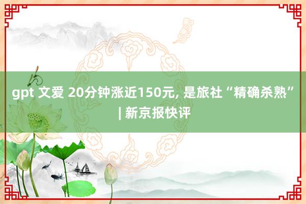 gpt 文爱 20分钟涨近150元， 是旅社“精确杀熟” | 新京报快评