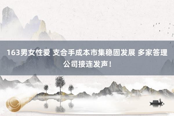 163男女性爱 支合手成本市集稳固发展 多家答理公司接连发声！